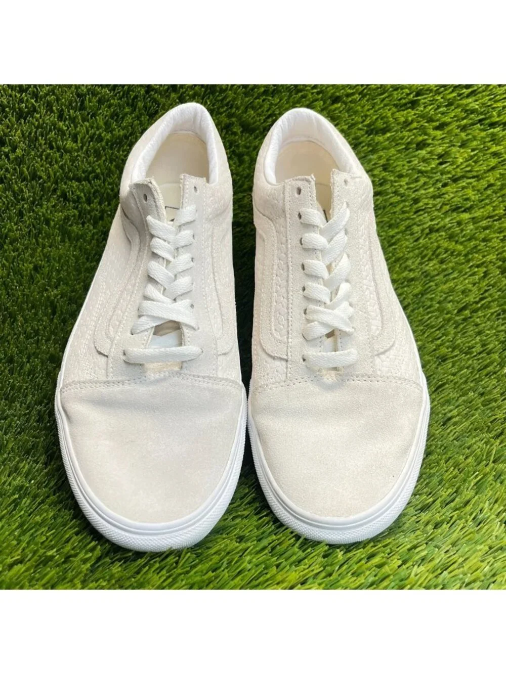 Vans Old Skool Platform Mens Size 8.5 Beige White Athletic Skate Shoes Sneakers